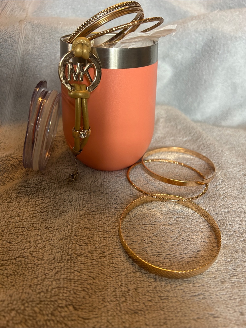New Coral Tumbler with MK bracelet and bonus jewelry
